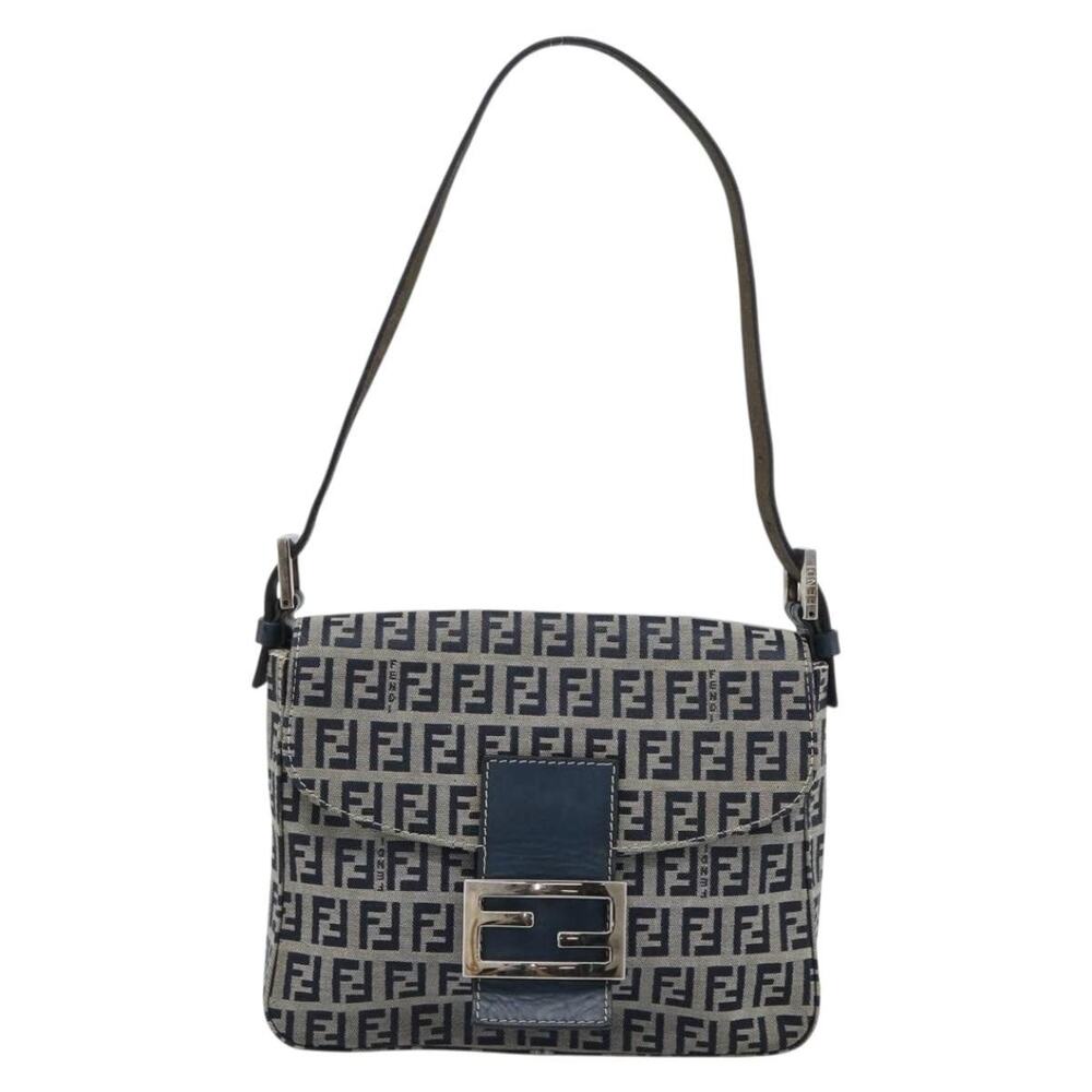 Fendi Zucchino Mamma Baguette Shoulder Bag Blue